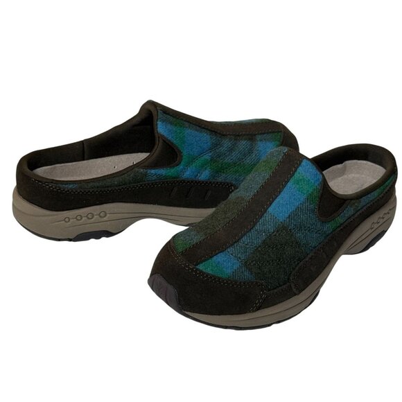 Easy Spirit Traveltime Blue Green Plaid Slip-On Comfort Mules 6.5 - Picture 1 of 9